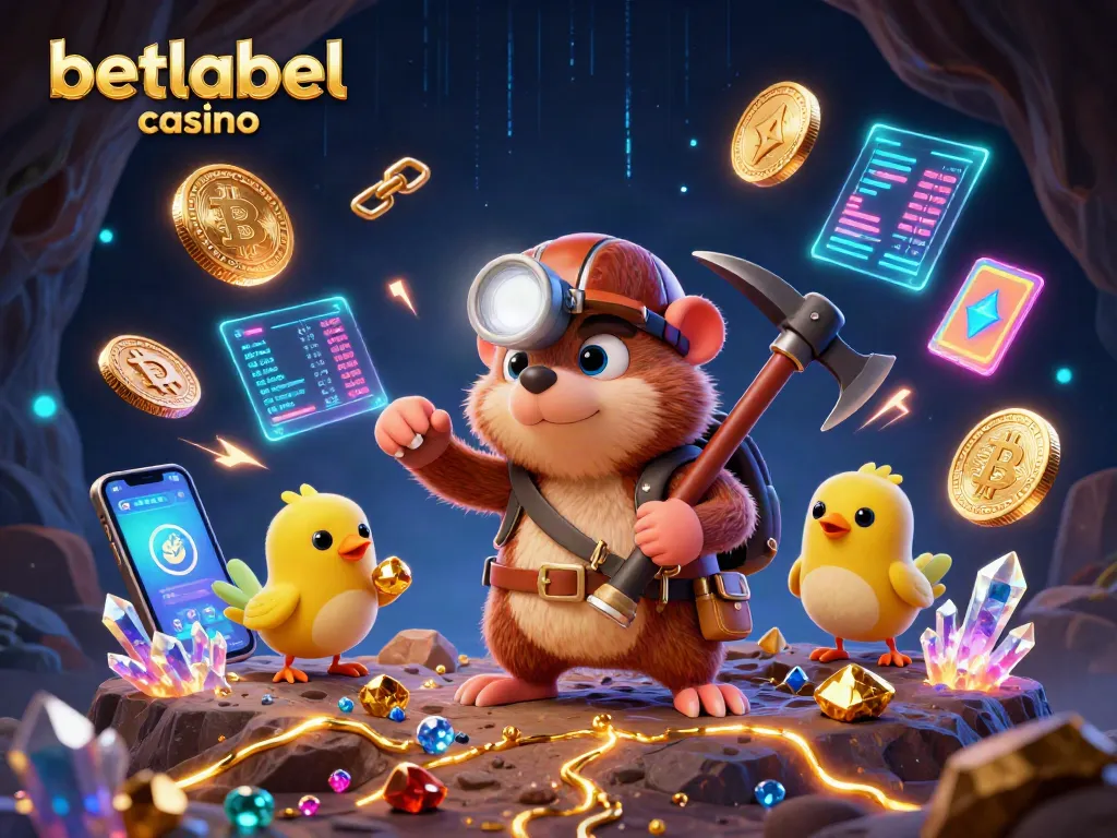 Experience the thrill of betlabel casino with a dynamic illustration of a treasure hunter mole mining for crypto rewards.