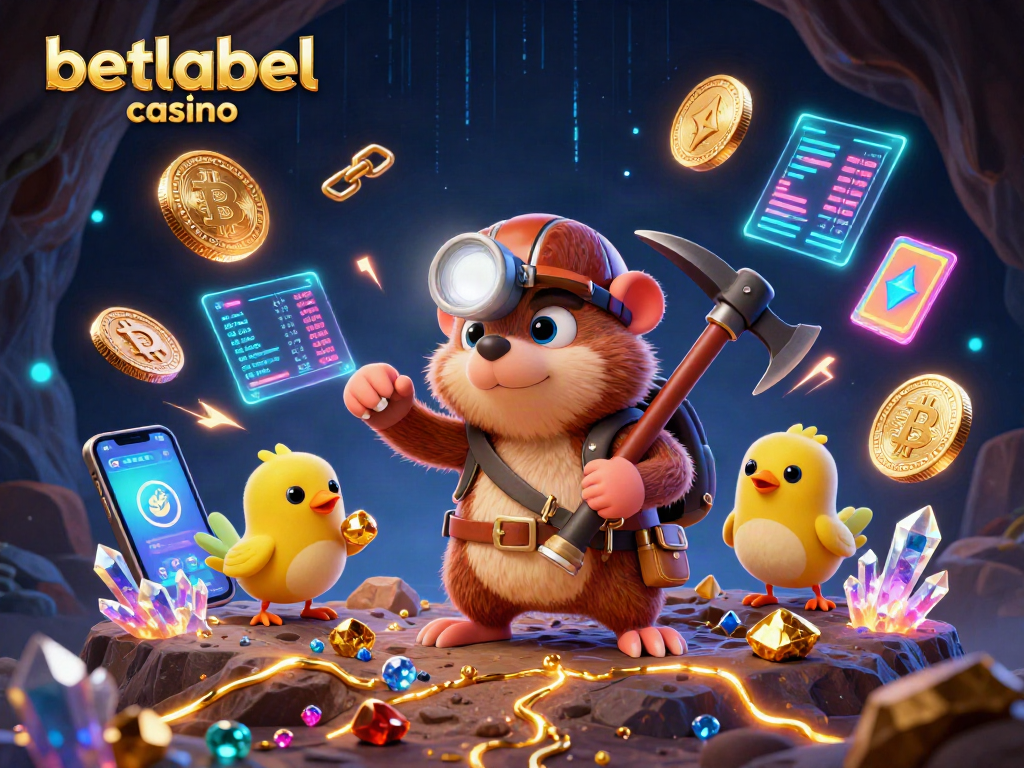 Experience the thrill of betlabel casino with a dynamic illustration of a treasure hunter mole mining for crypto rewards.